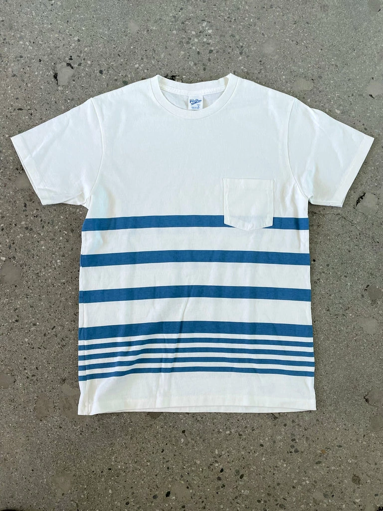 Velva Sheen Blue White Wide Wave Stripe Pocket T-Shirt 1 Velva Sheen Blue White Wide Wave Stripe Pocket T-Shirt