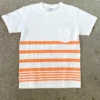 Velva Sheen Orange White Wide Wave Stripe Pocket T-Shirt