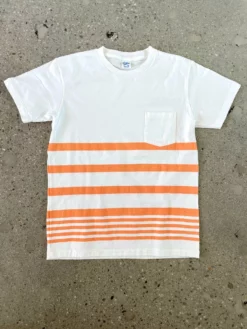 Velva Sheen Orange White Wide Wave Stripe Pocket T-Shirt