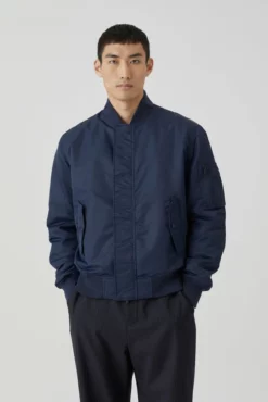 Closed Navy Blue Nylon Bomber Jacket